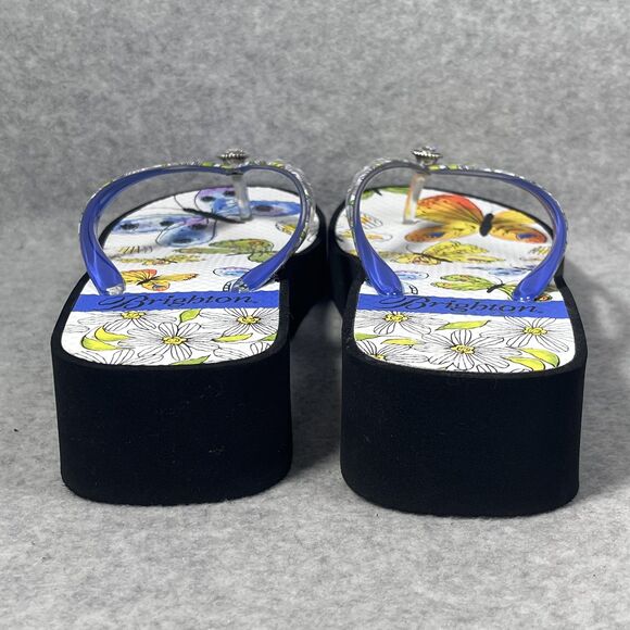 Brighton Breeze Sandals Womens Size 7 Butterfly Floral Platform Flip Flops Wedge - Picture 10 of 14